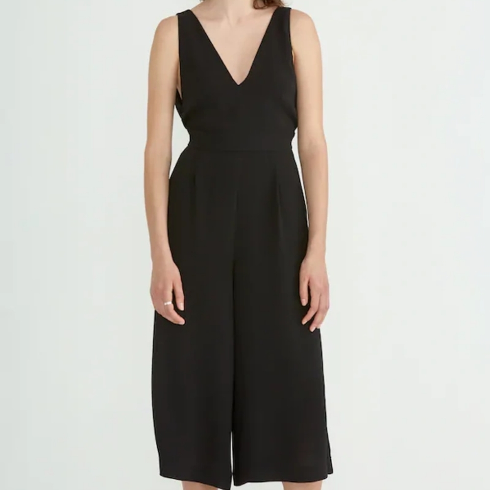 FRANK & OAK | Jumpsuit Wide Leg Crop Sleeveless Cinched Waist, Black, Womens S